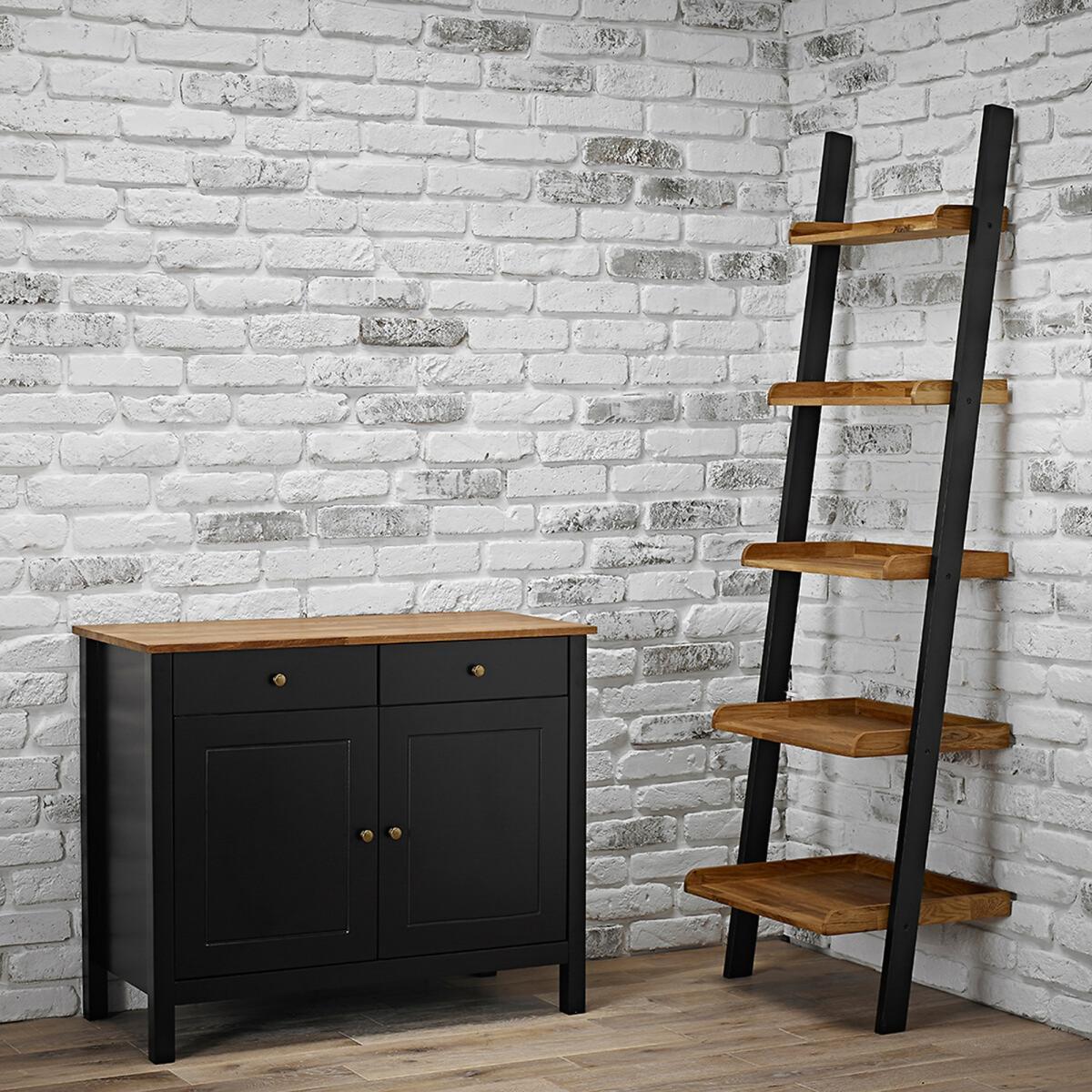 2 Doors and 2 Drawers Black Sideboard with Oiled Wood Top – image 5