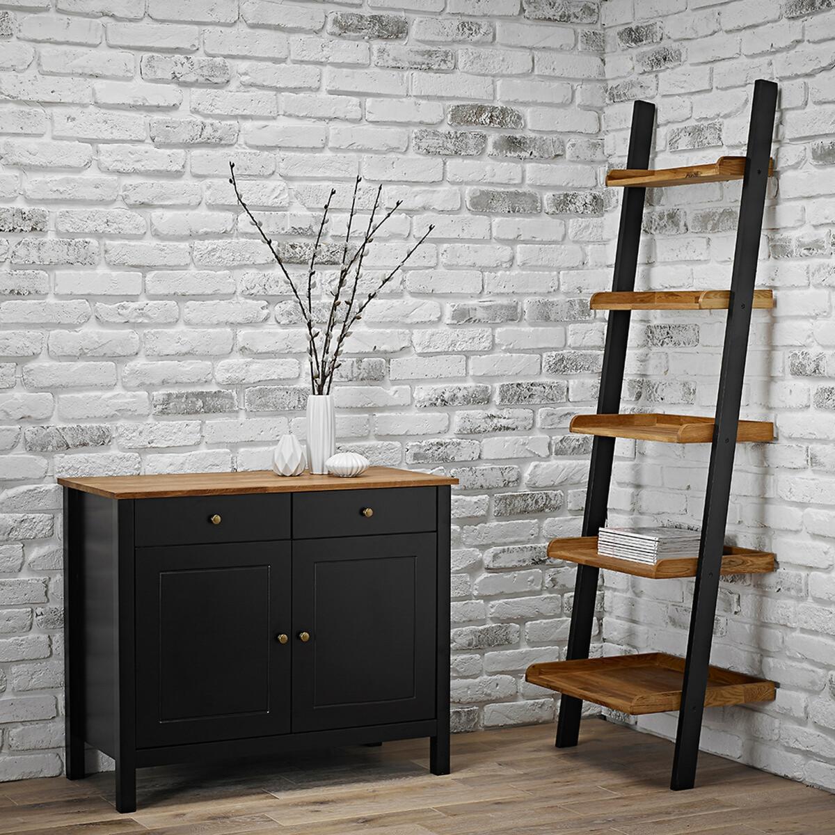 2 Doors and 2 Drawers Black Sideboard with Oiled Wood Top – image 6