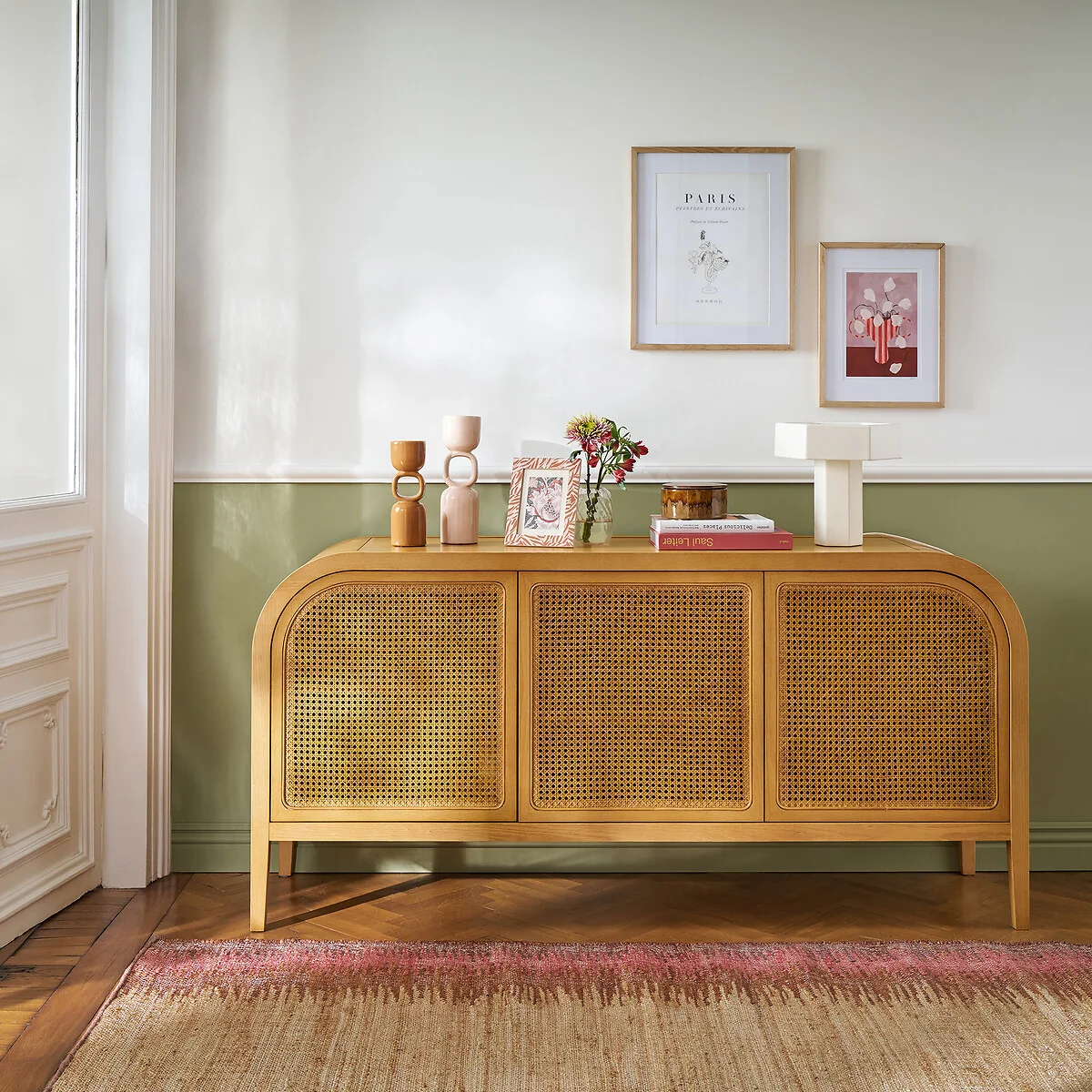 Madara Oak Veneer and Rattan Cane 3-Door Sideboard – image 2