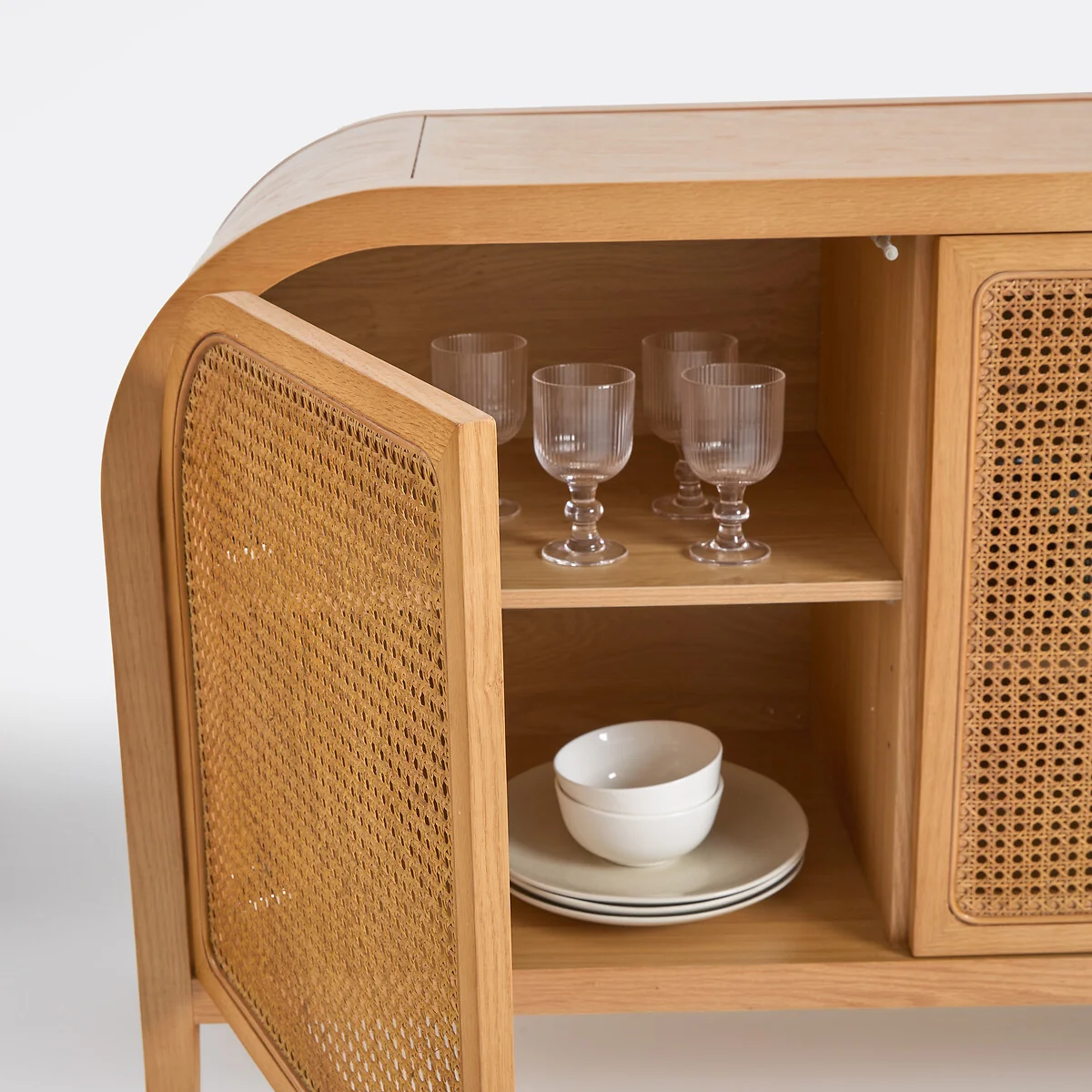 Madara Oak Veneer and Rattan Cane 3-Door Sideboard – image 7