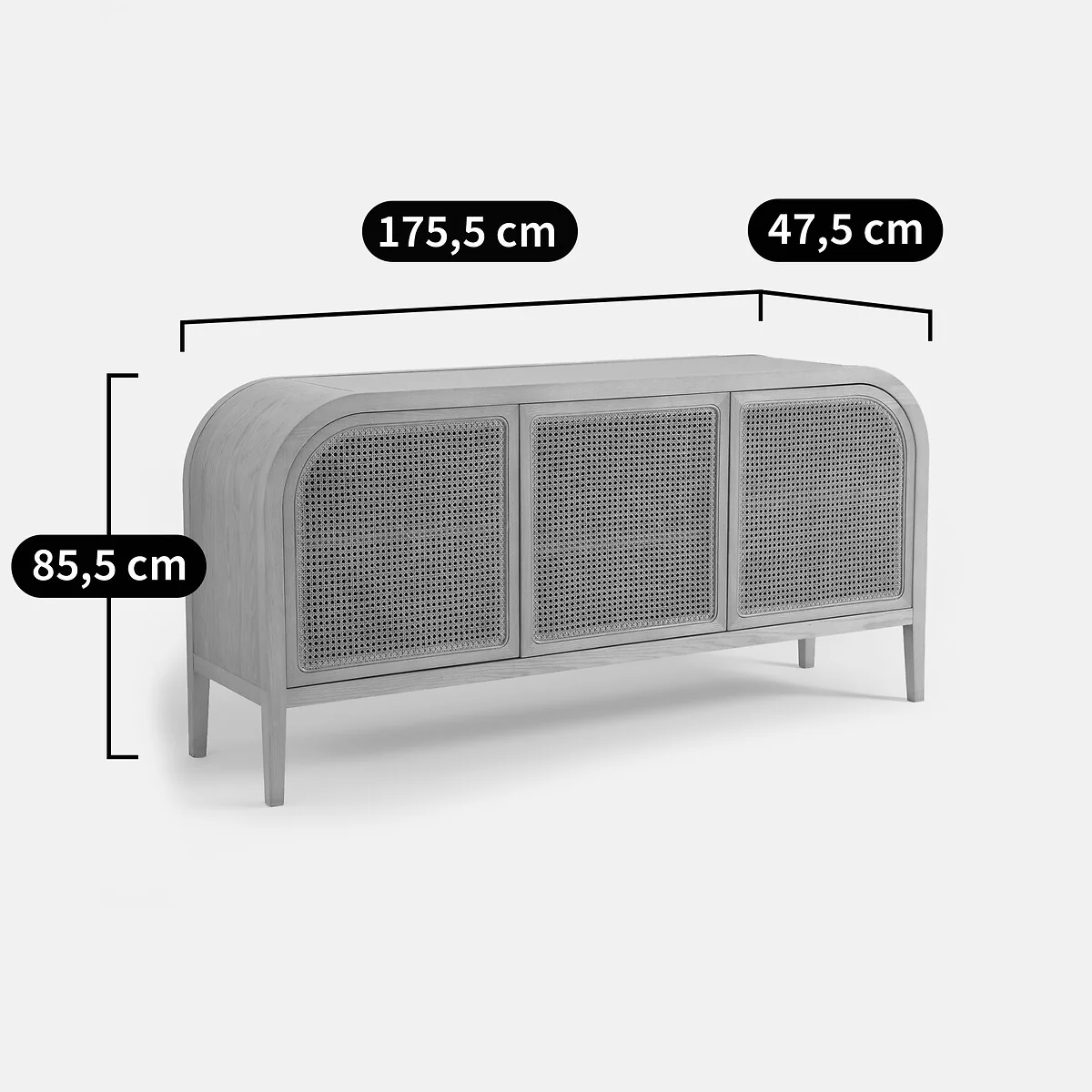 Madara Oak Veneer and Rattan Cane 3-Door Sideboard – image 9