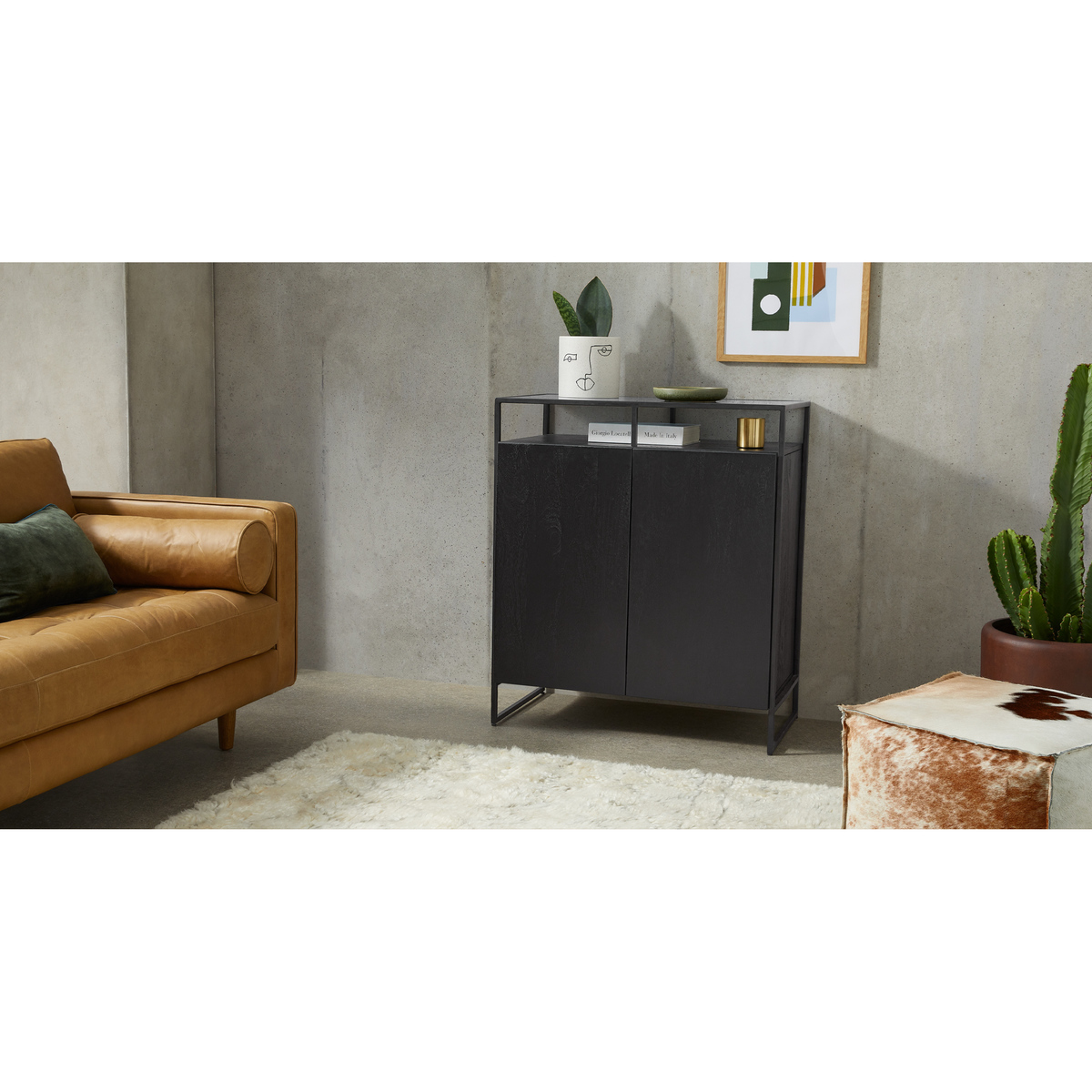 Kilby Compact Sideboard, Black Stained Mango Wood and Smoked Glass – image 3