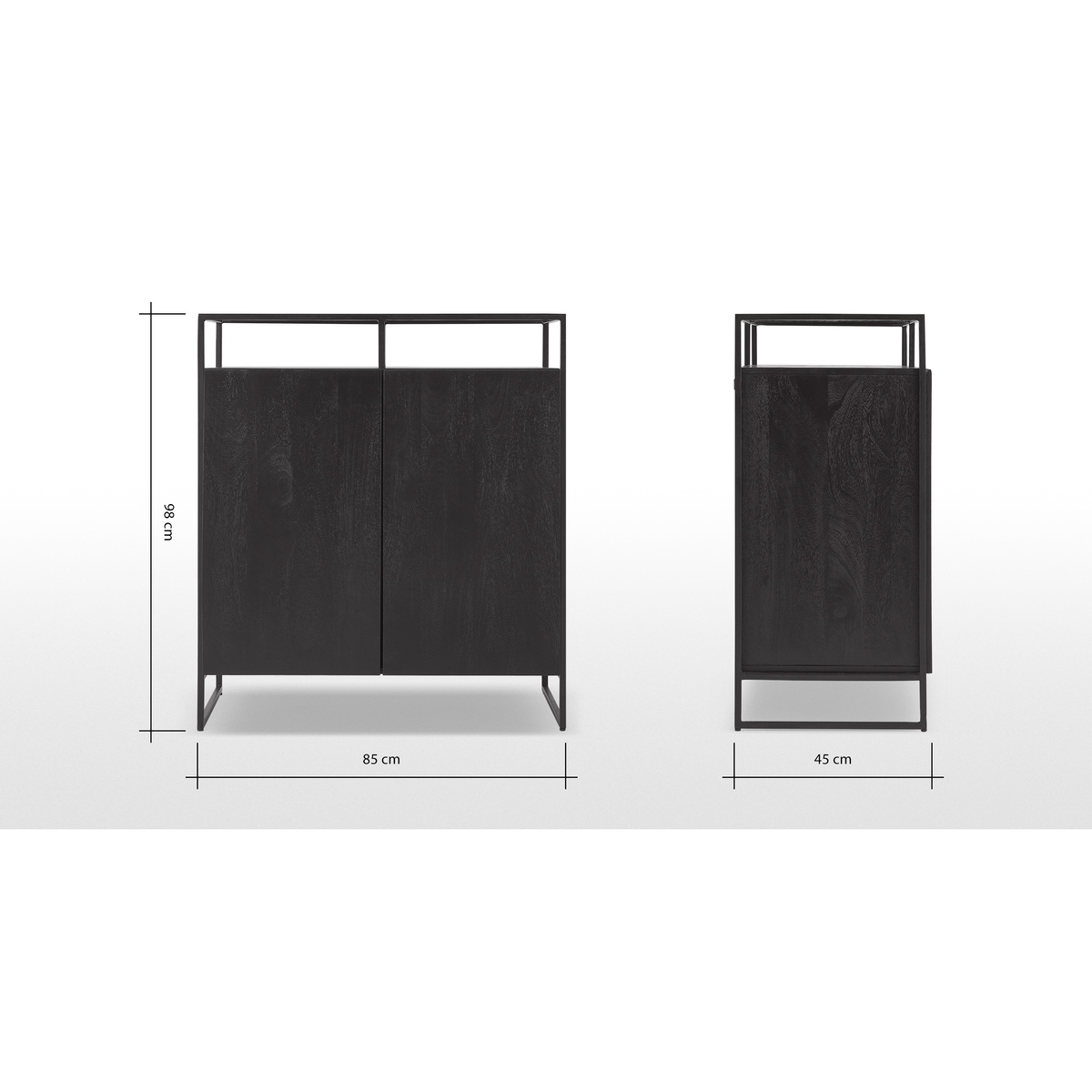 Kilby Compact Sideboard, Black Stained Mango Wood and Smoked Glass – image 8