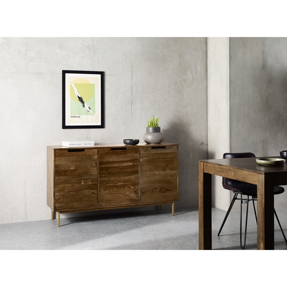 Tayma 3 Door Sideboard, Acacia and Brass – image 3