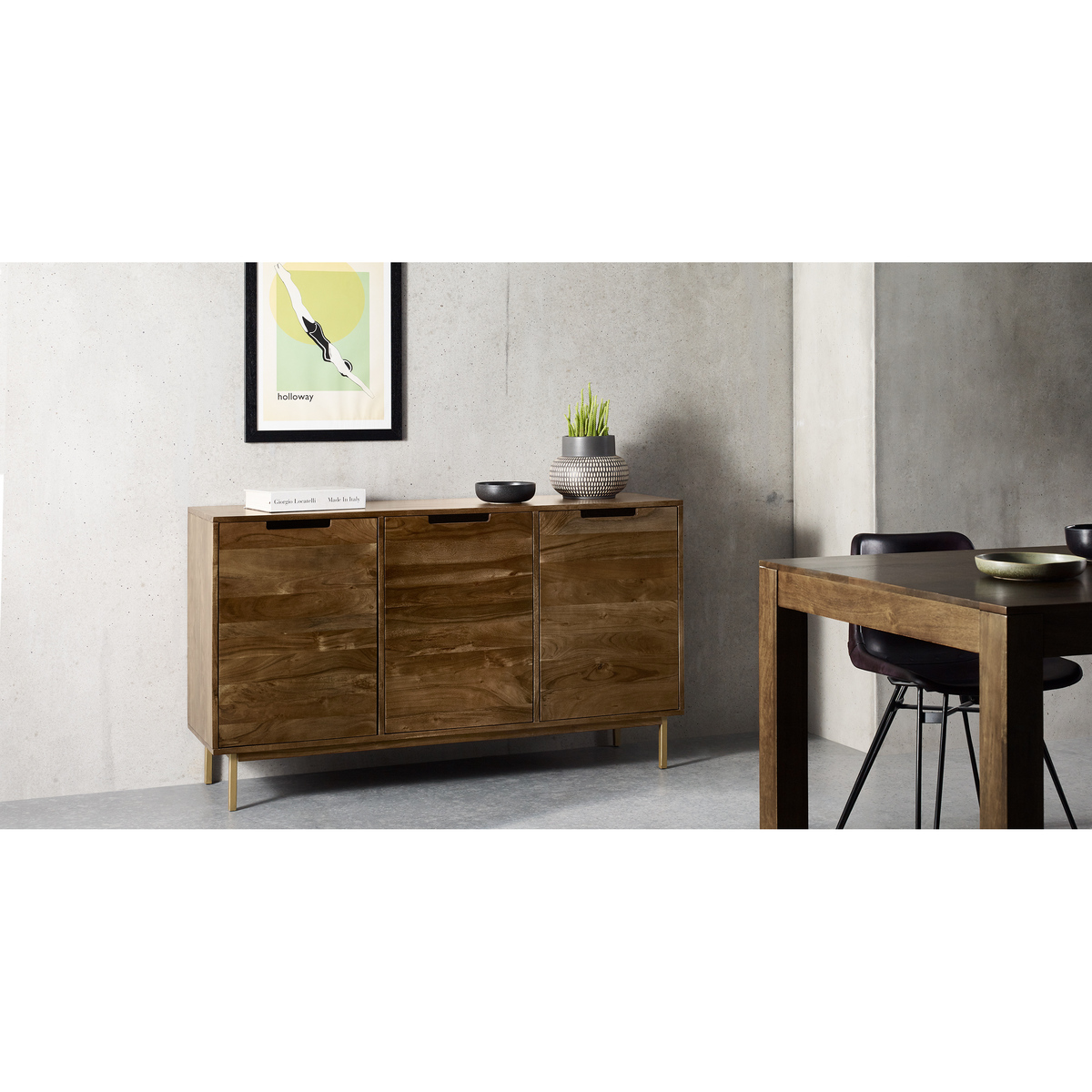 Tayma 3 Door Sideboard, Acacia and Brass – image 4