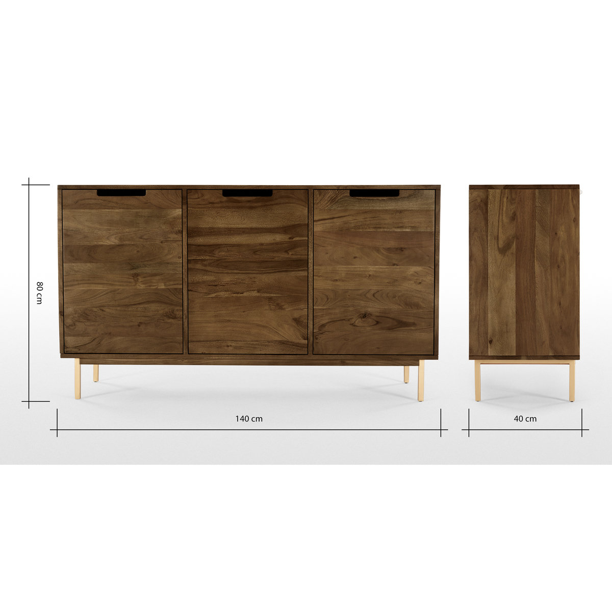 Tayma 3 Door Sideboard, Acacia and Brass – image 9
