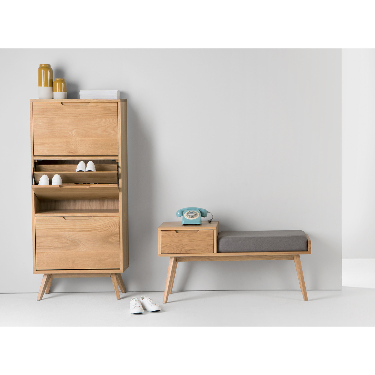 Jenson Shoe Storage Cabinet, Oak – image 3