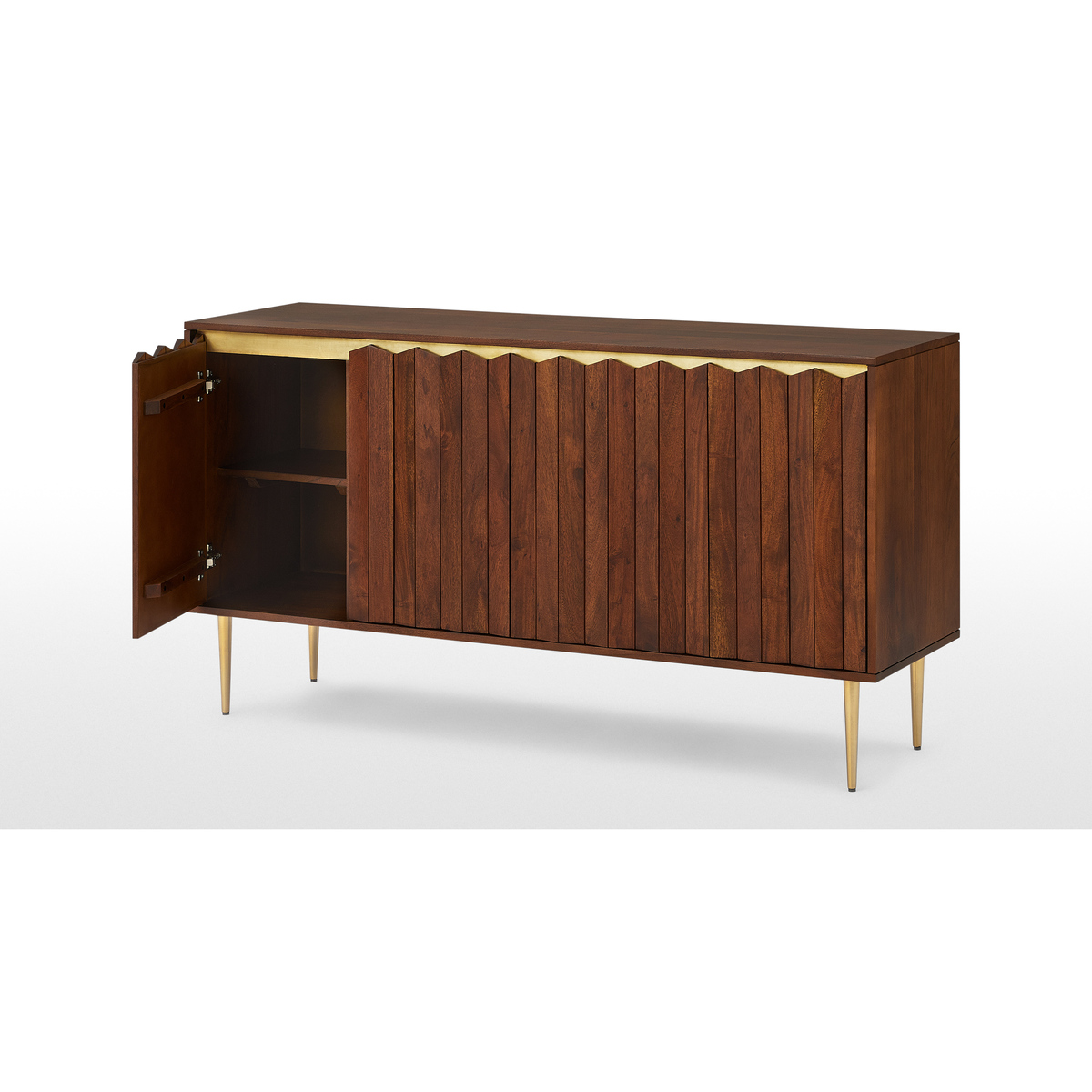 Talin Wide Sideboard, Walnut Stain Acacia Wood & Brass – image 5