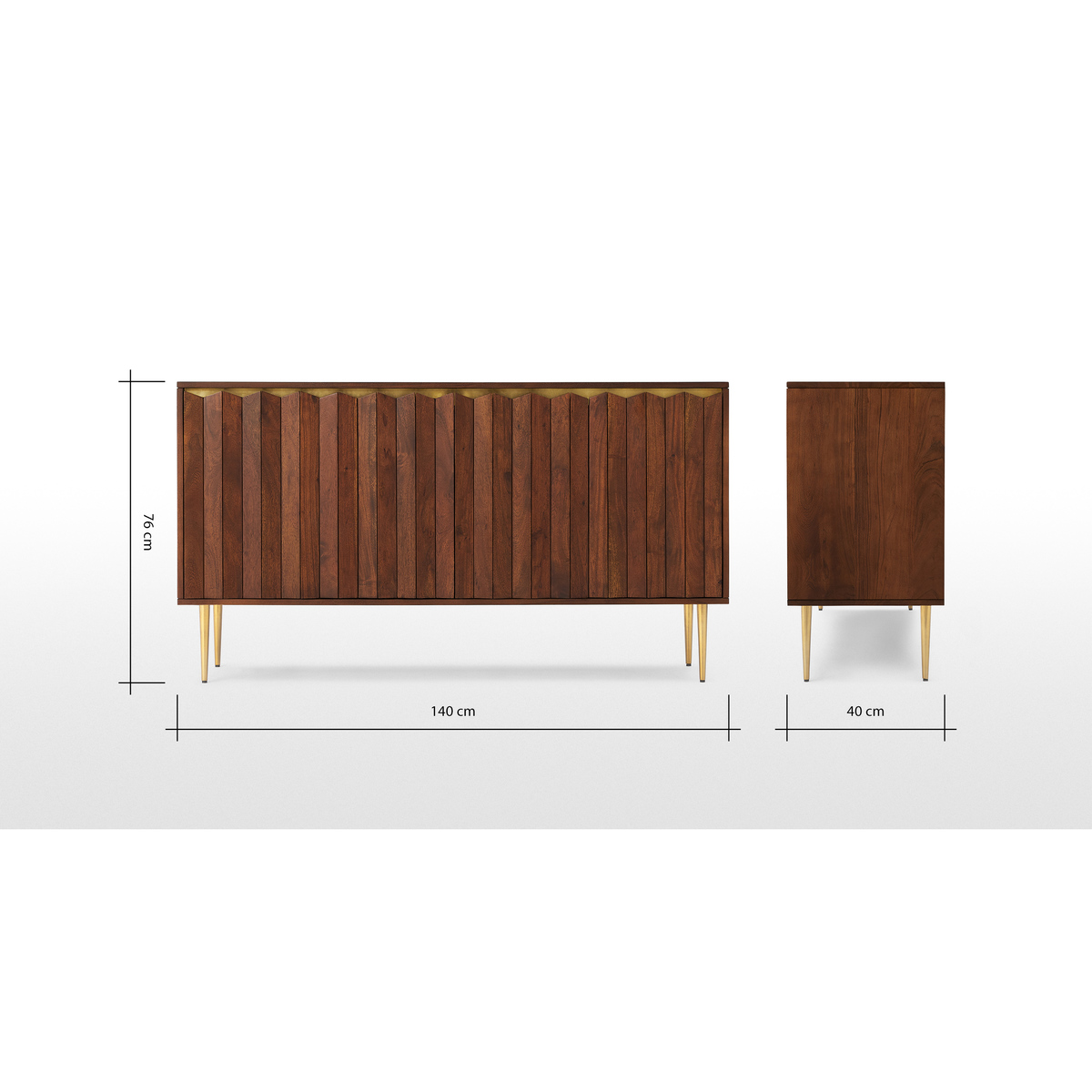 Talin Wide Sideboard, Walnut Stain Acacia Wood & Brass – image 8