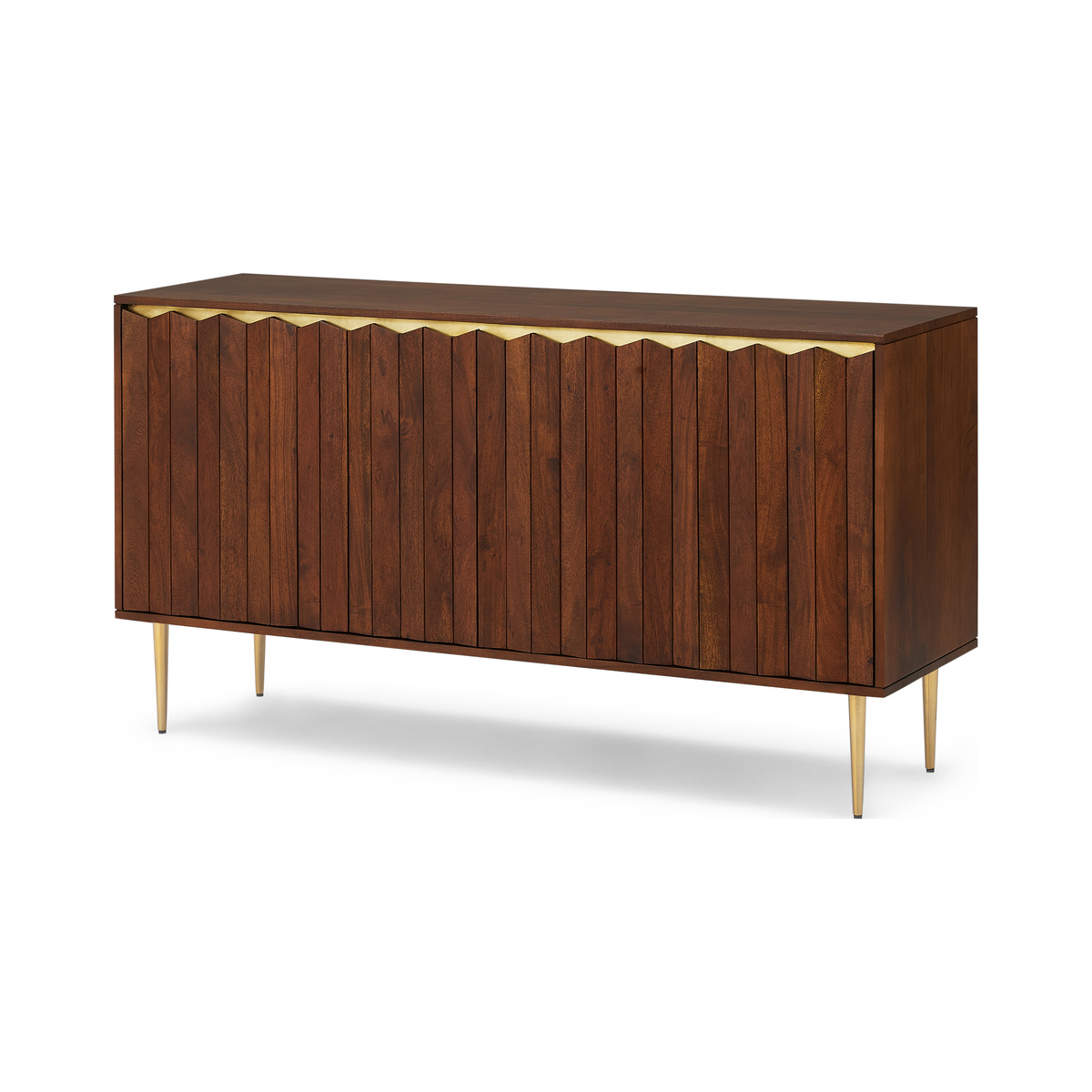 Talin Wide Sideboard, Walnut Stain Acacia Wood & Brass – image 2