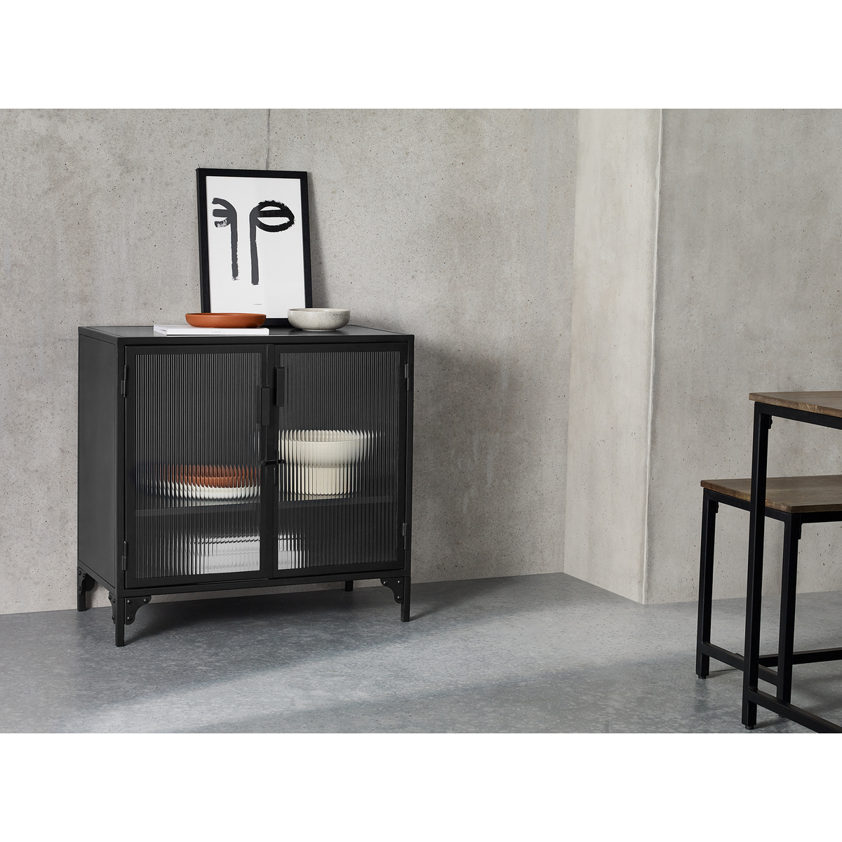 Rankin Compact Cabinet, Ribbed glass and Black metal – image 3