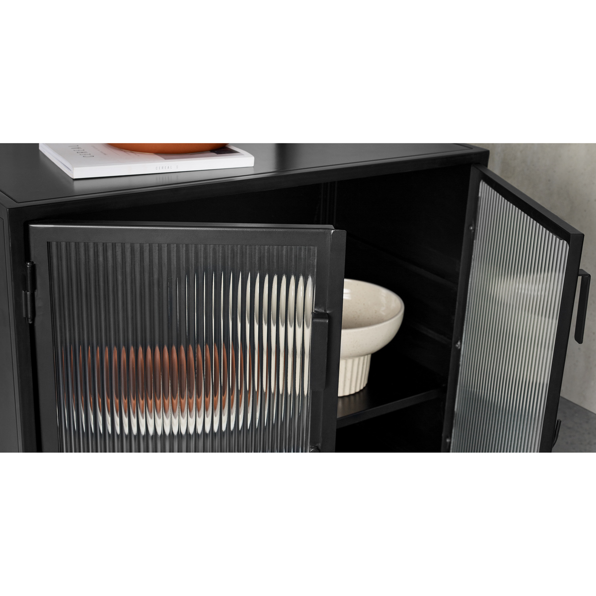 Rankin Compact Cabinet, Ribbed glass and Black metal – image 4