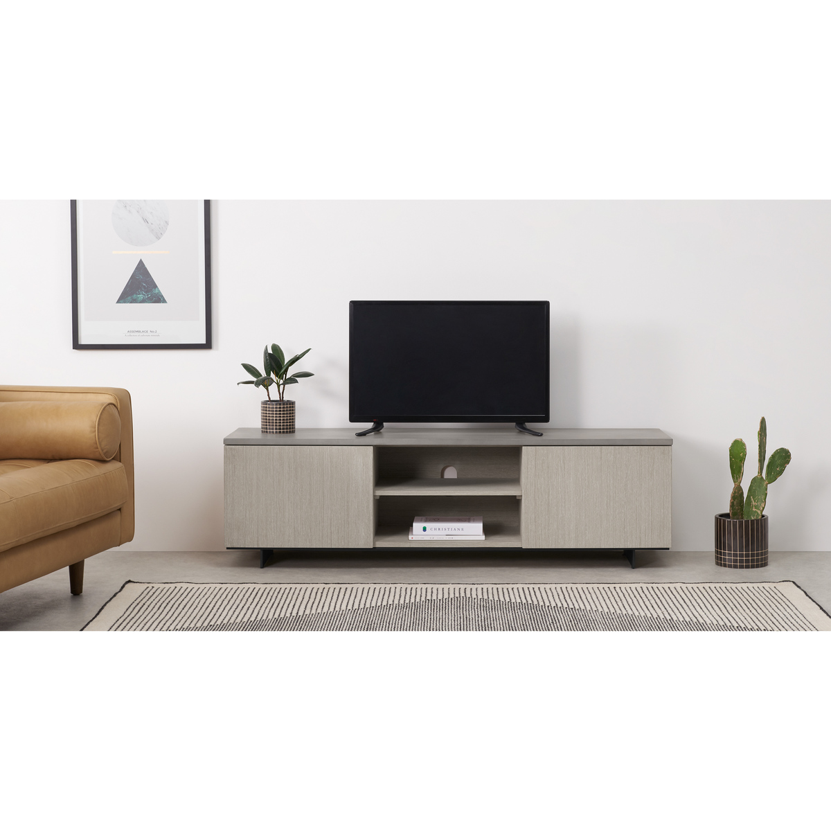 Claus Wide TV Stand, Grey Concrete and Light Oak – image 3