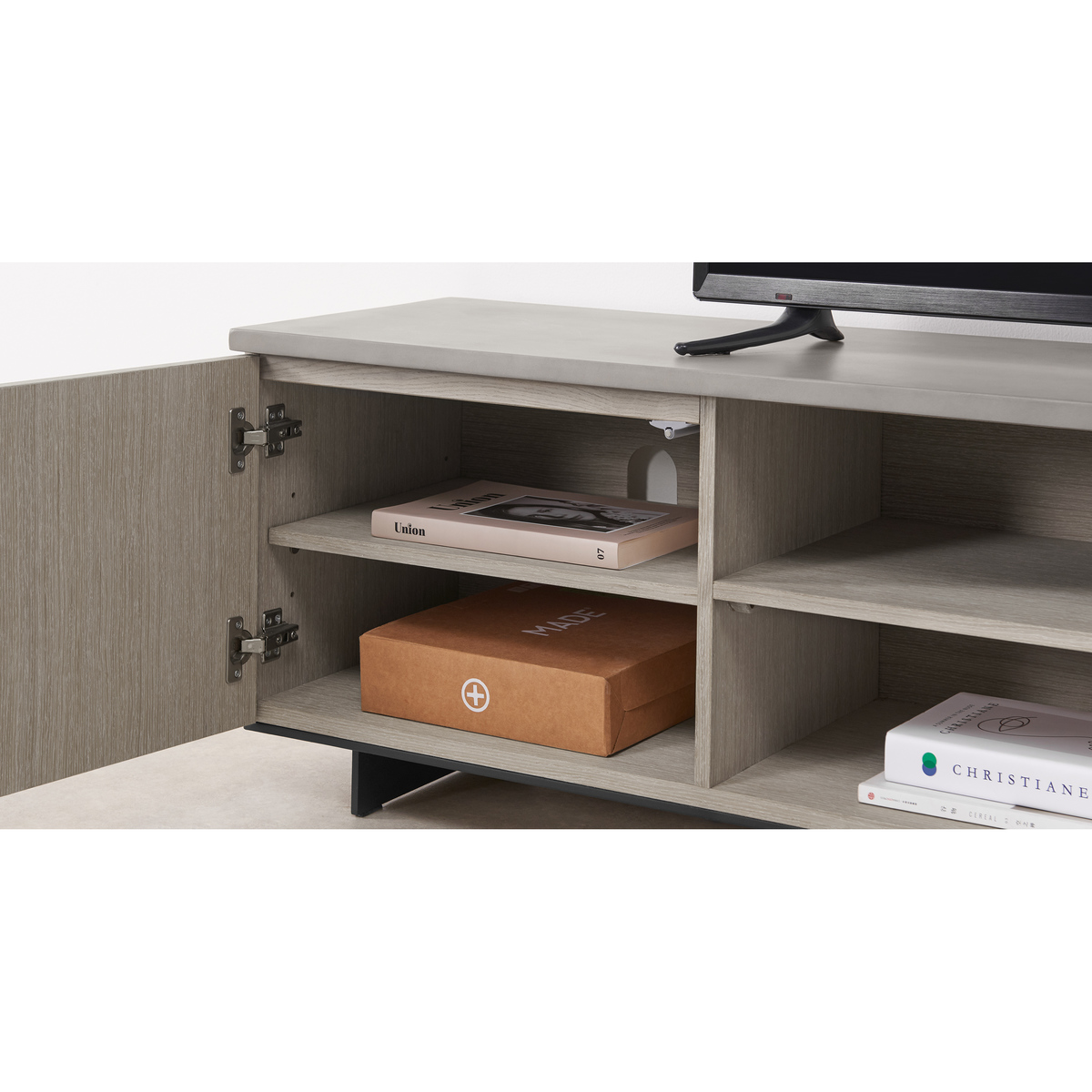 Claus Wide TV Stand, Grey Concrete and Light Oak – image 6