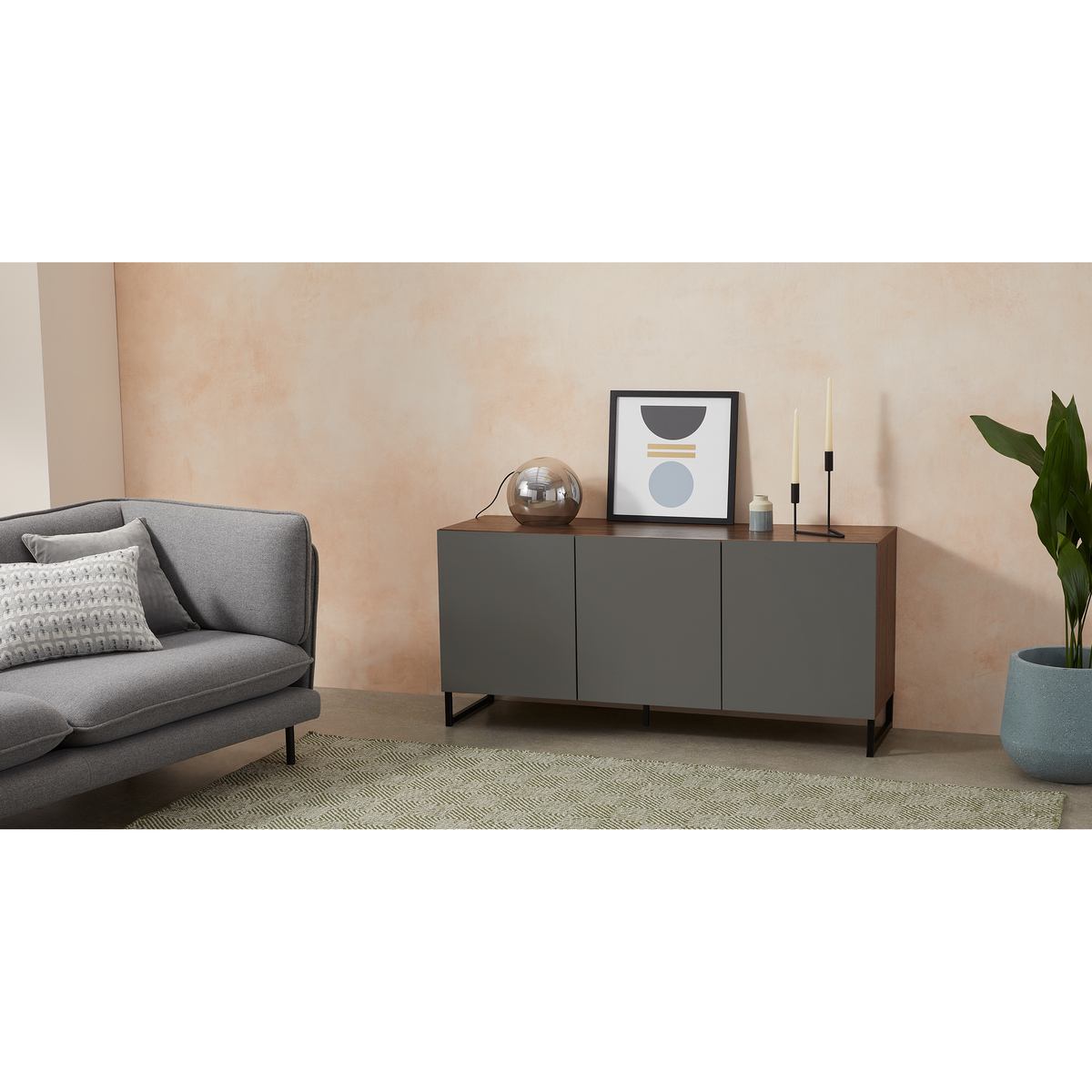 Hopkins Large Sideboard, Walnut Effect & Grey – image 3