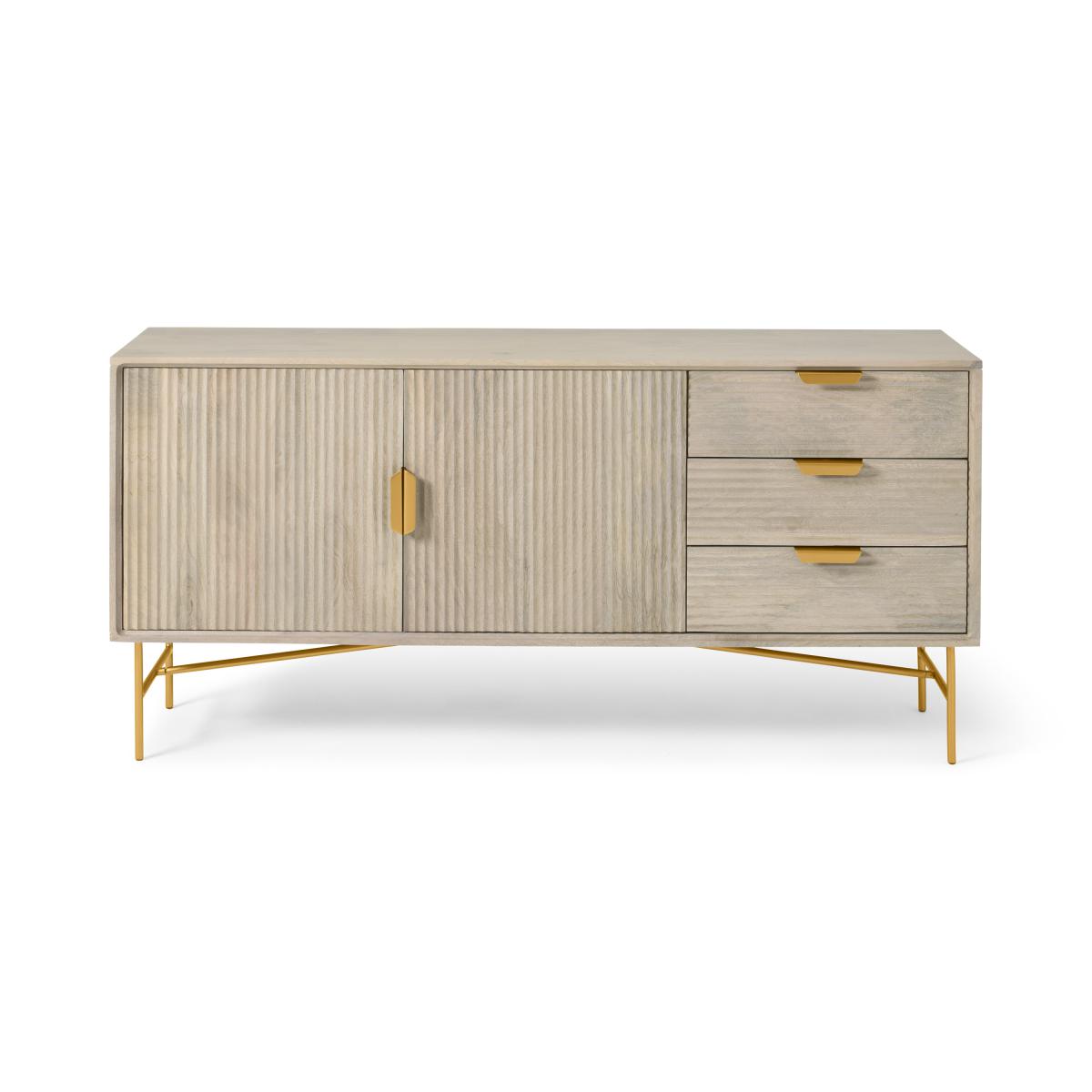 Haines Wide Sideboard, Grey Washed Mango Wood & Brass – image 2
