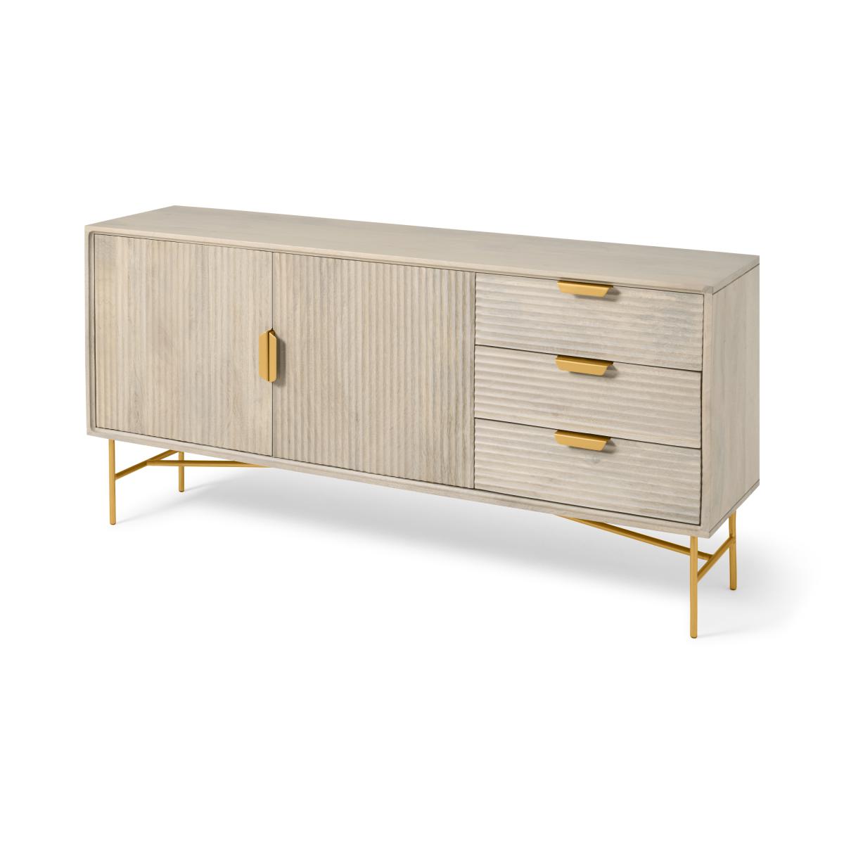Haines Wide Sideboard, Grey Washed Mango Wood & Brass – image 3