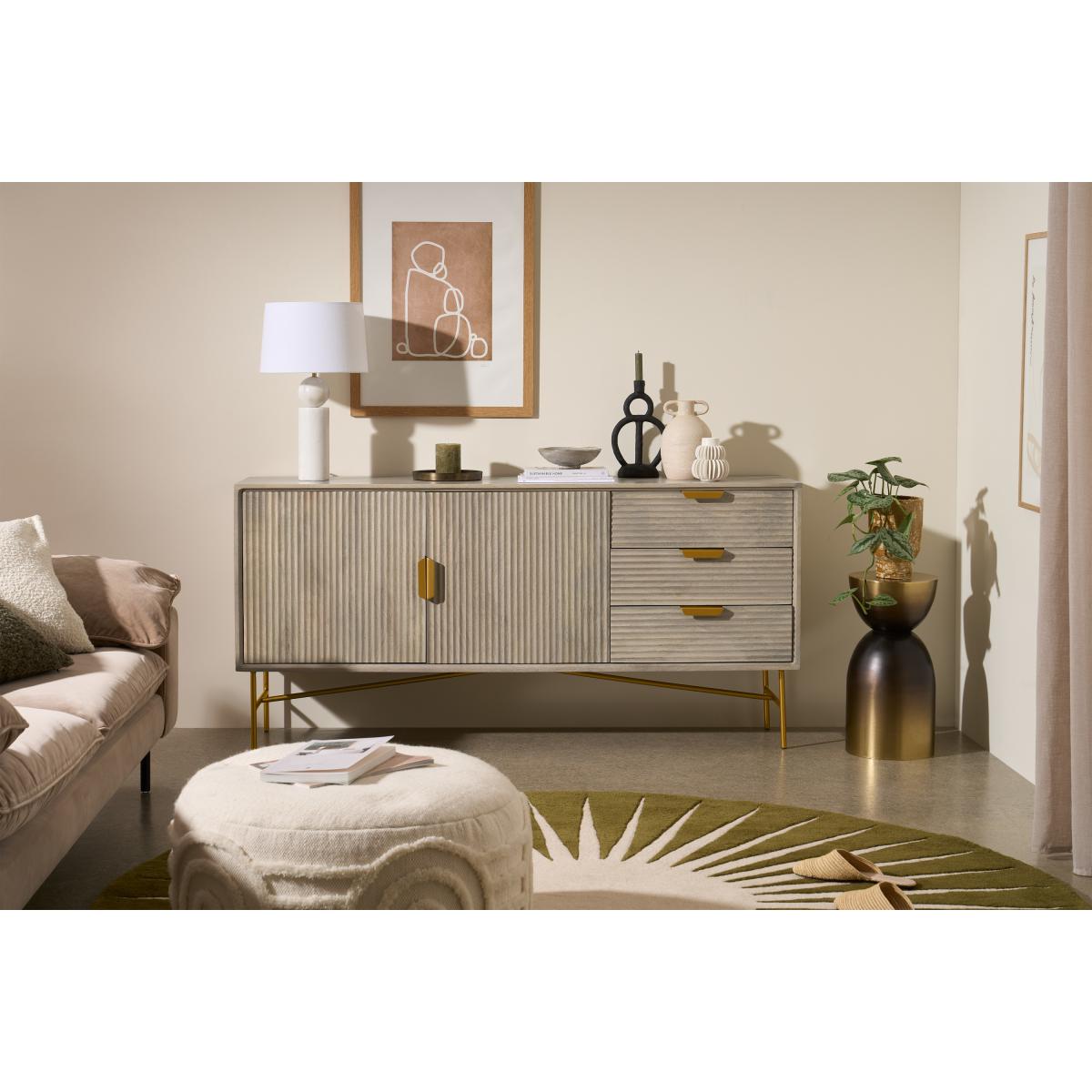 Haines Wide Sideboard, Grey Washed Mango Wood & Brass – image 4