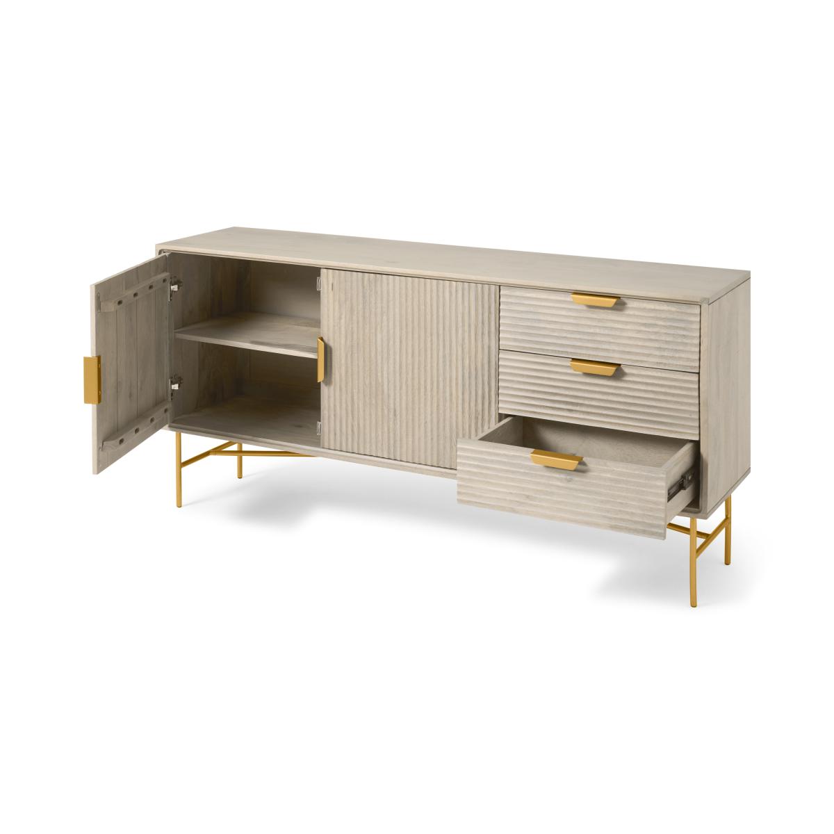 Haines Wide Sideboard, Grey Washed Mango Wood & Brass – image 6