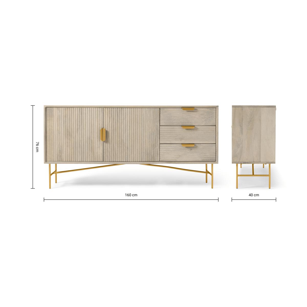 Haines Wide Sideboard, Grey Washed Mango Wood & Brass – image 10