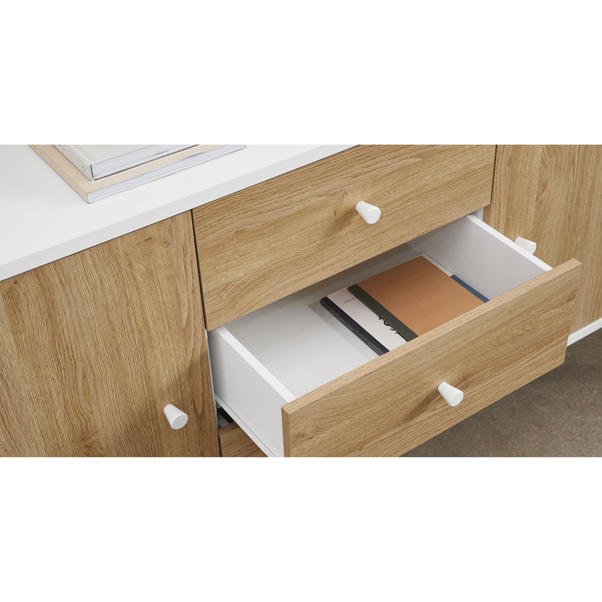 MADE Essentials Larsen Large Sideboard, Oak Effect & White – image 4