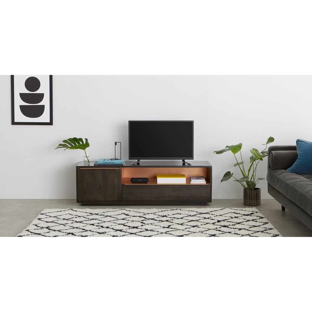 Anderson TV Stand, Mocha Mango Wood and Copper – image 3