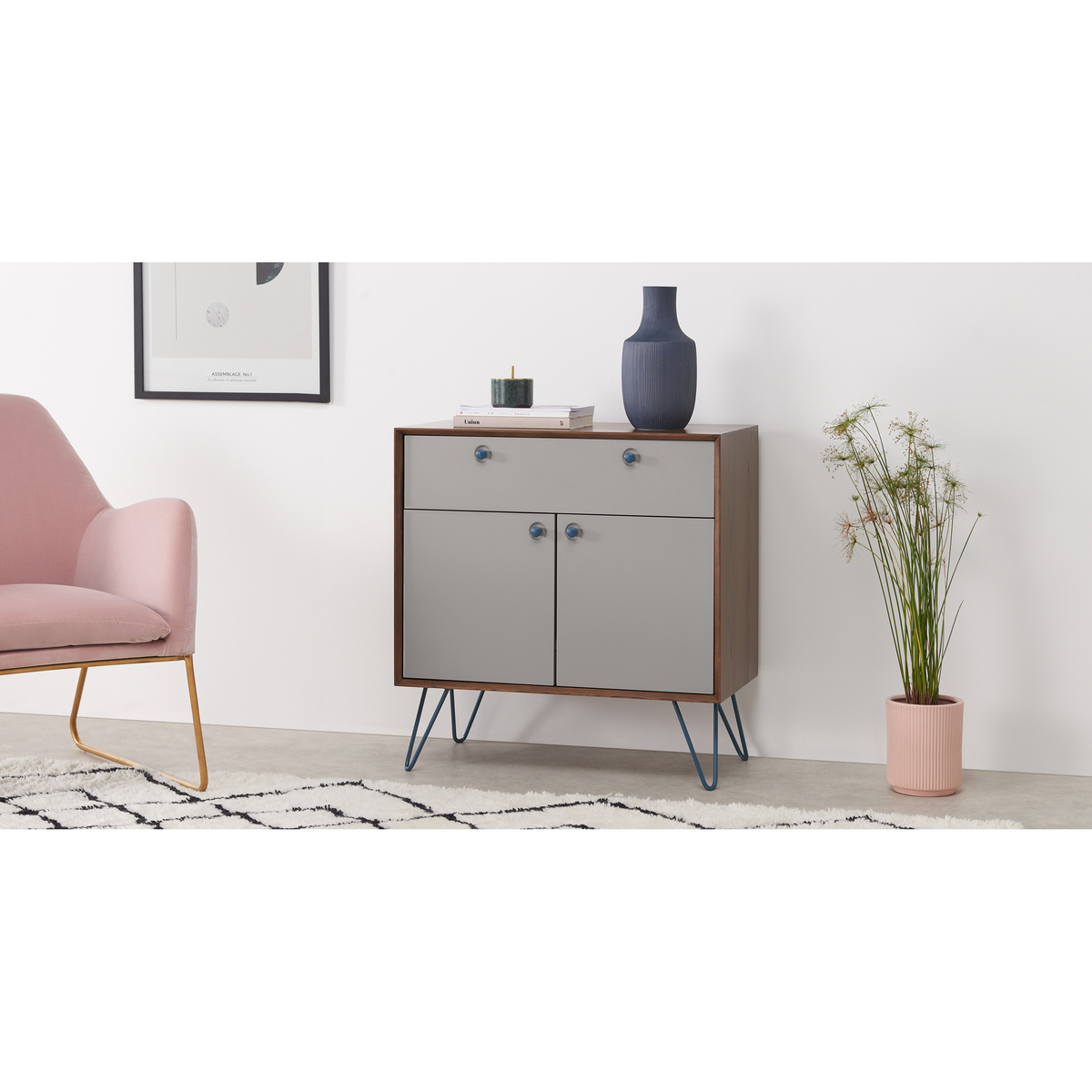 Dotty Compact Sideboard, Dark Stain and Grey – image 3