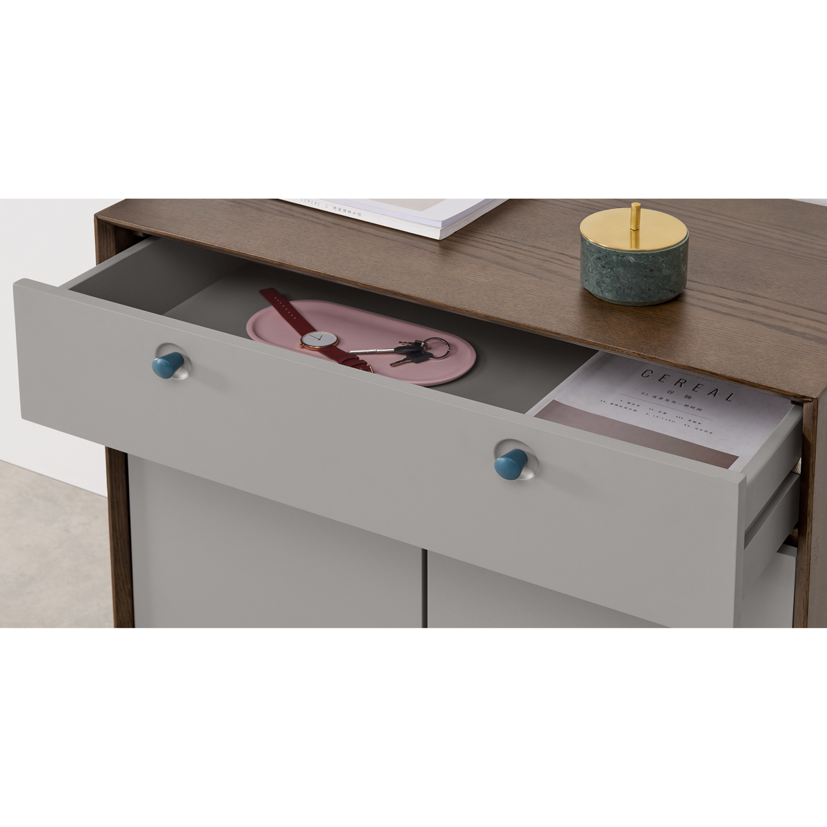Dotty Compact Sideboard, Dark Stain and Grey – image 6