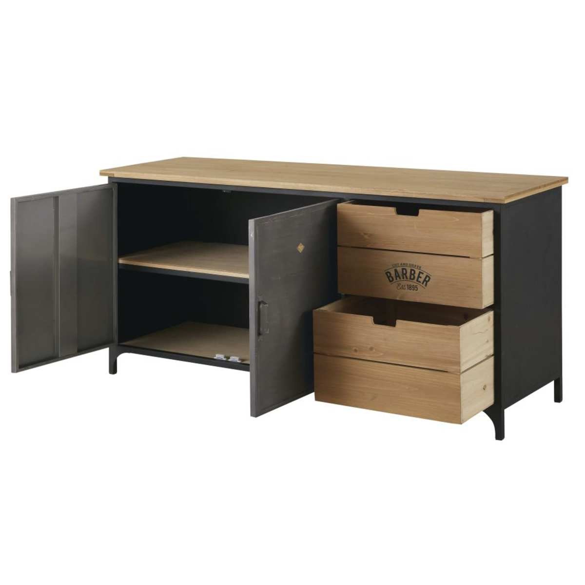 Solid Fir and Metal 2-Door 2-Drawer Sideboard Harvey – image 2