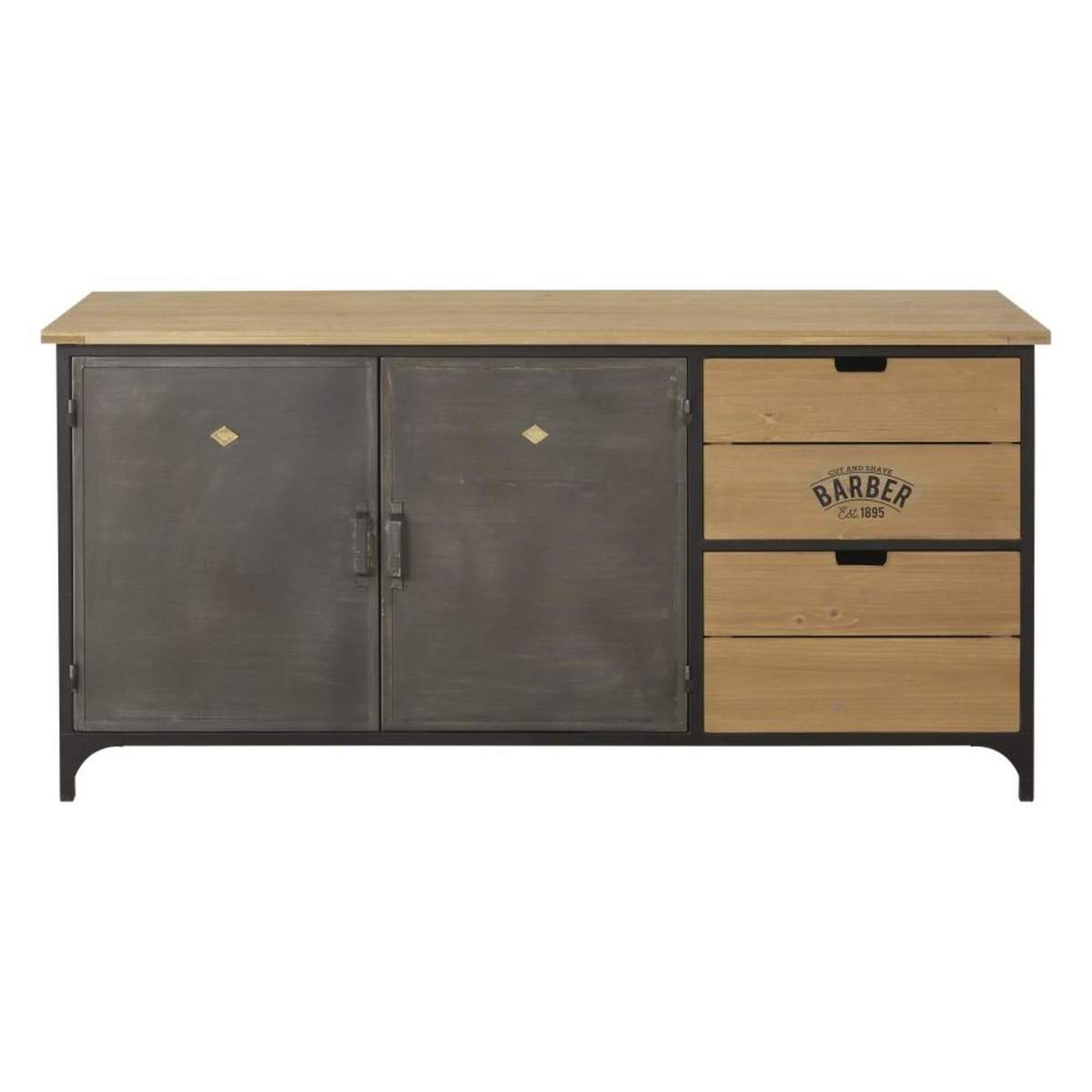 Solid Fir and Metal 2-Door 2-Drawer Sideboard Harvey – image 1