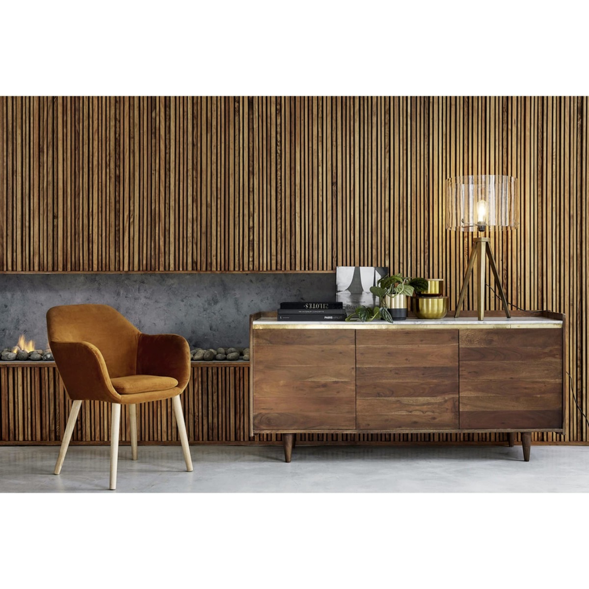 CAPPUCCINO - White Marble and Solid Acacia 3-Door Sideboard – image 7