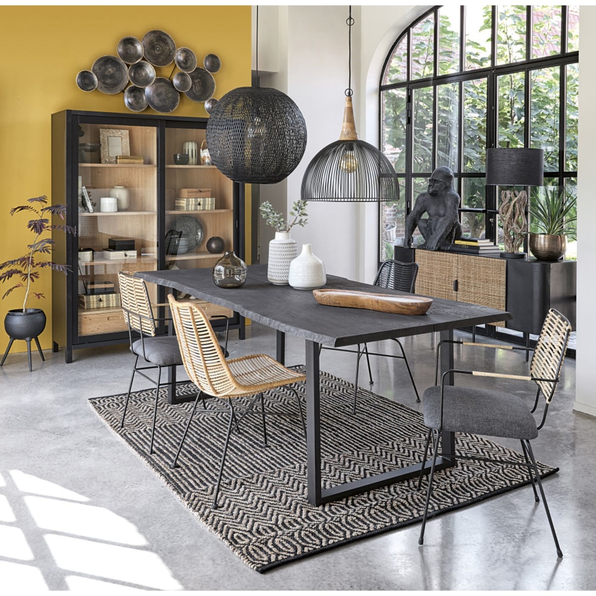 Black Metal and Rattan Canework 4-Door Sideboard Kirimbi – image 2