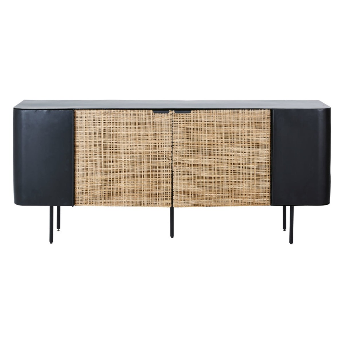 Black Metal and Rattan Canework 4-Door Sideboard Kirimbi – image 1