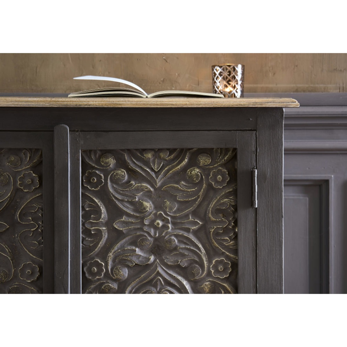 Solid Mango Wood and Dark Grey Acacia 2-Door Sideboard Wabi – image 6