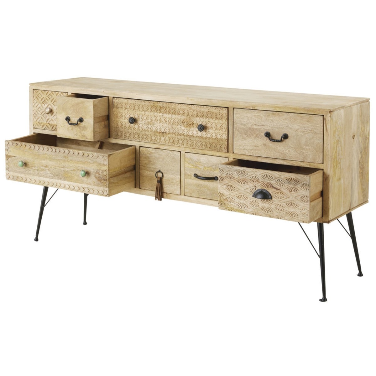 IROQUOIS - Solid Mango Wood and Anthracite Grey Metal 8-Drawer Sideboard – image 3
