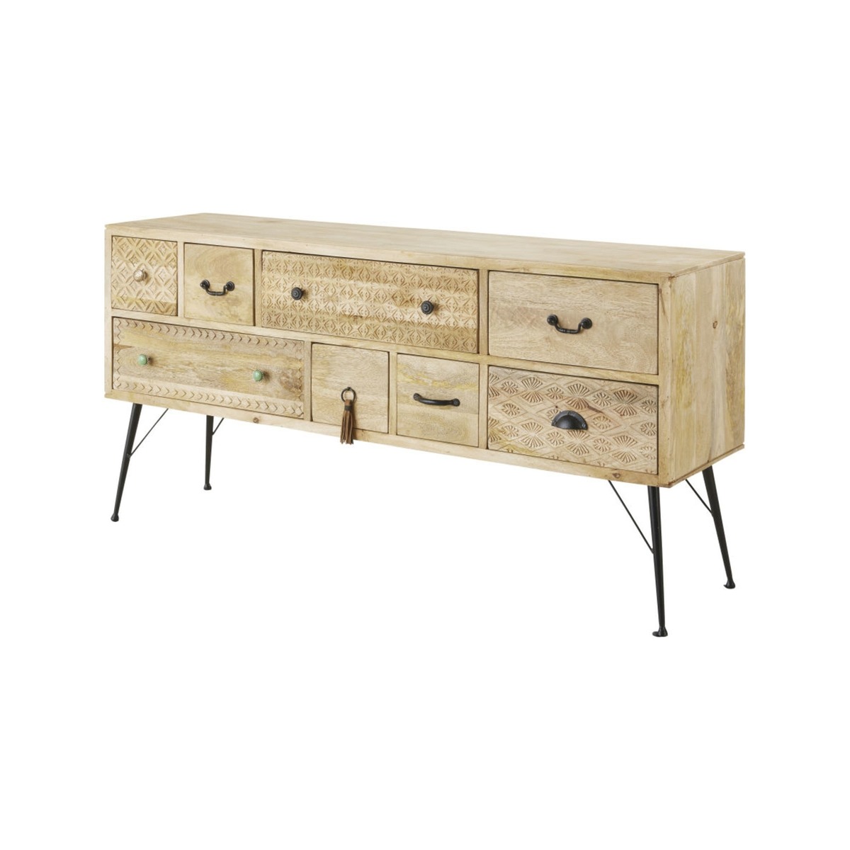 IROQUOIS - Solid Mango Wood and Anthracite Grey Metal 8-Drawer Sideboard – image 2