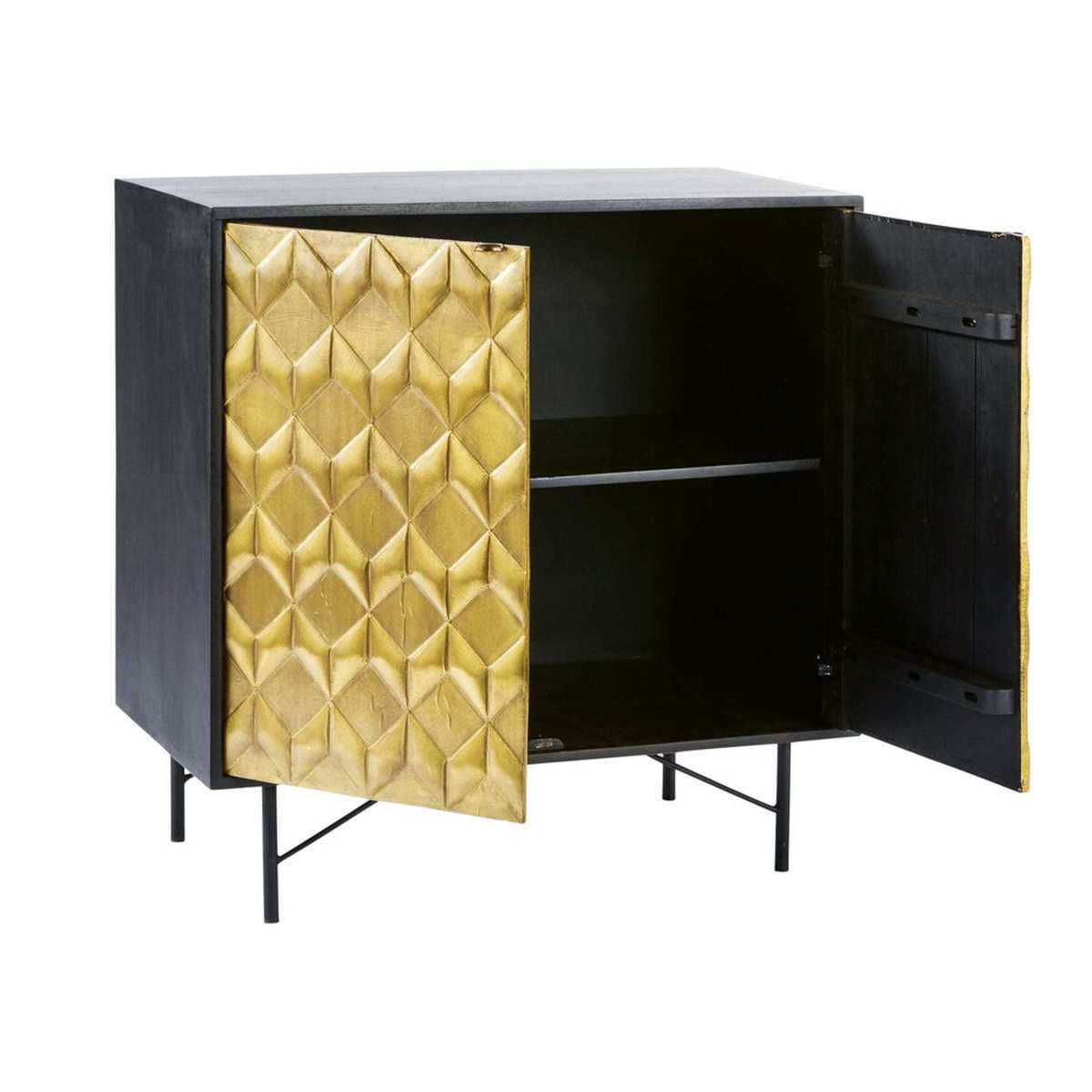 Black Solid Mango Wood and Acacia 2-Door Cabinet Jagger – image 3