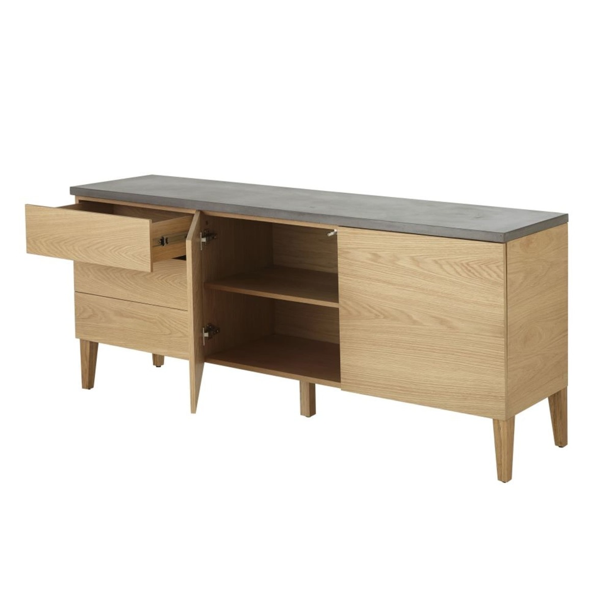 GREY - Solid Oak and Concrete 2-Door 3-drawer Sideboard – image 3