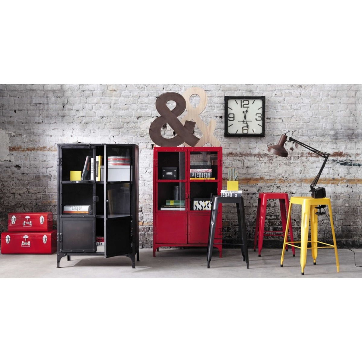 Metal industrial glazed cabinet in black W 75cm Edison – image 6
