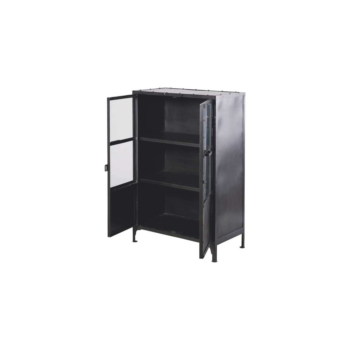 Metal industrial glazed cabinet in black W 75cm Edison – image 2