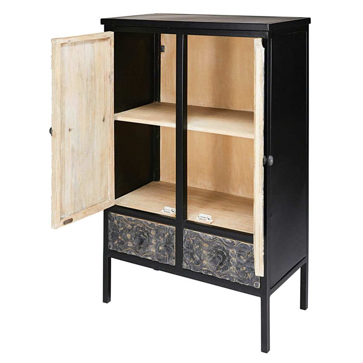 Sculpted mango wood and metal cabinet Topaze – image 3