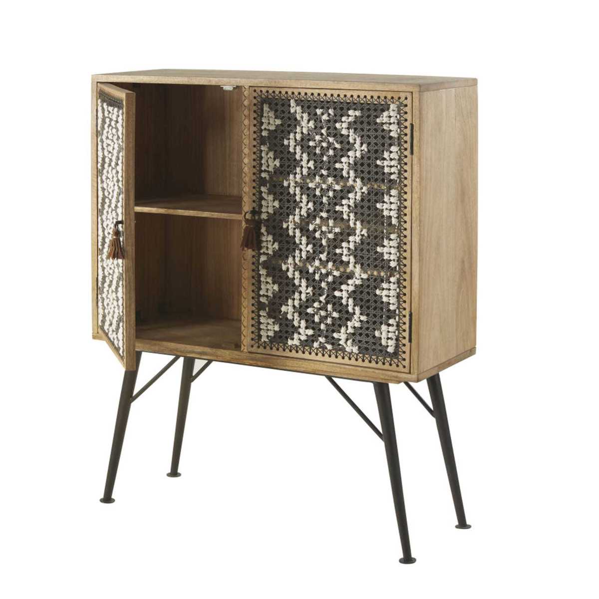 Black Metal and Solid Mango Wood 2-Door Storage Cabinet Apache – image 3