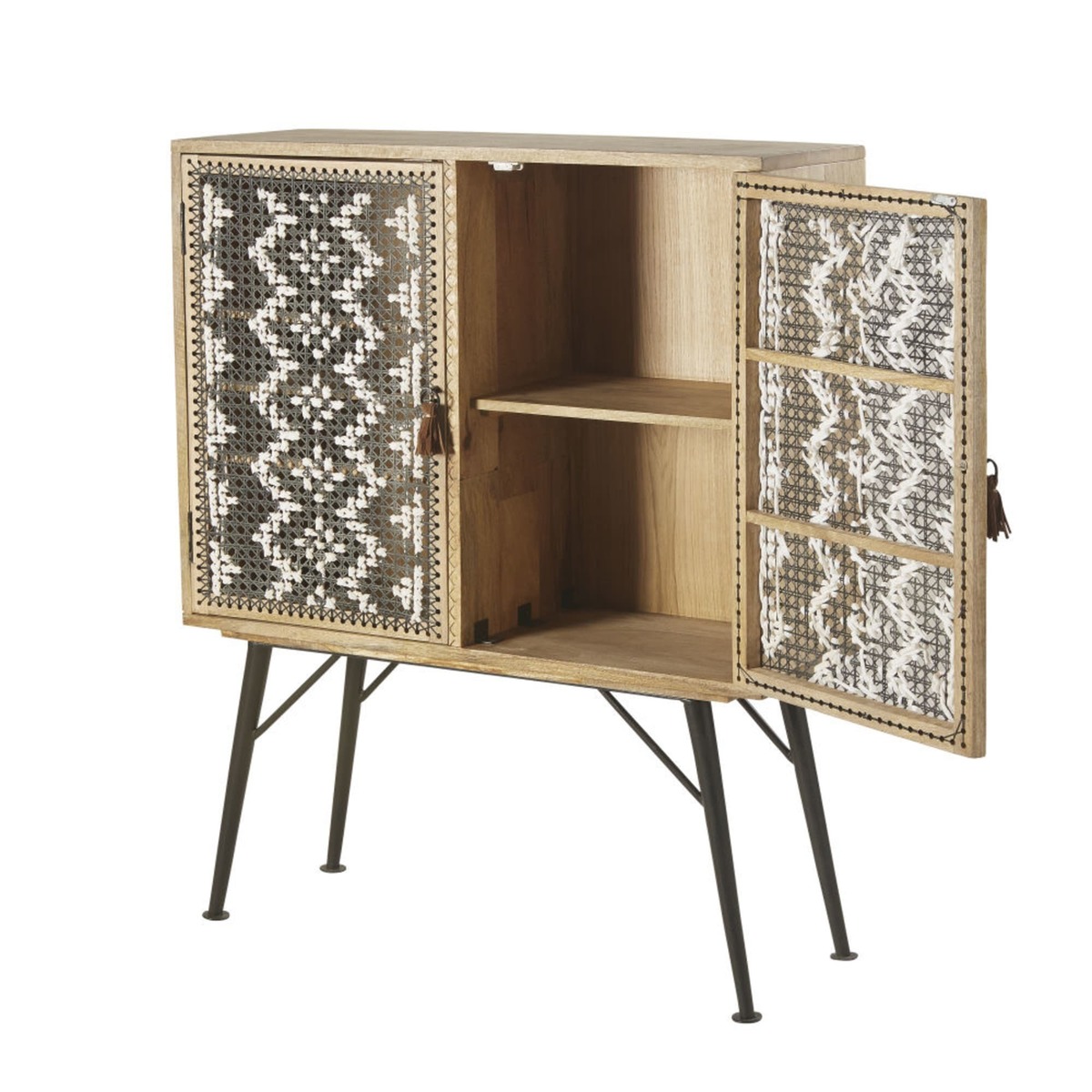 Black Metal and Solid Mango Wood 2-Door Storage Cabinet Apache – image 4