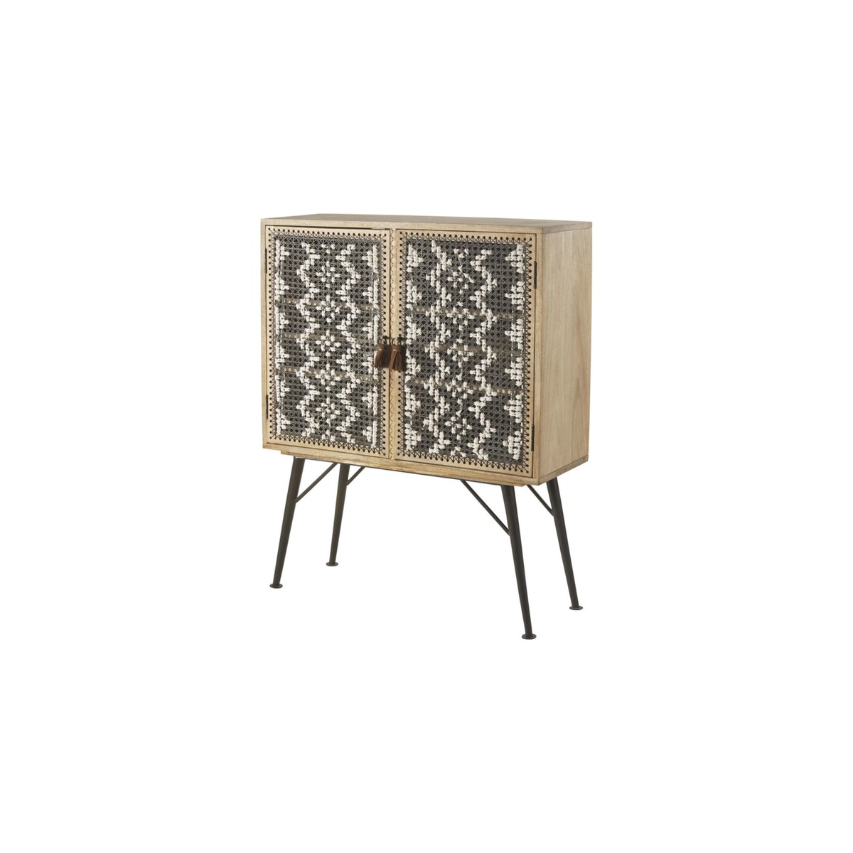 Black Metal and Solid Mango Wood 2-Door Storage Cabinet Apache – image 2