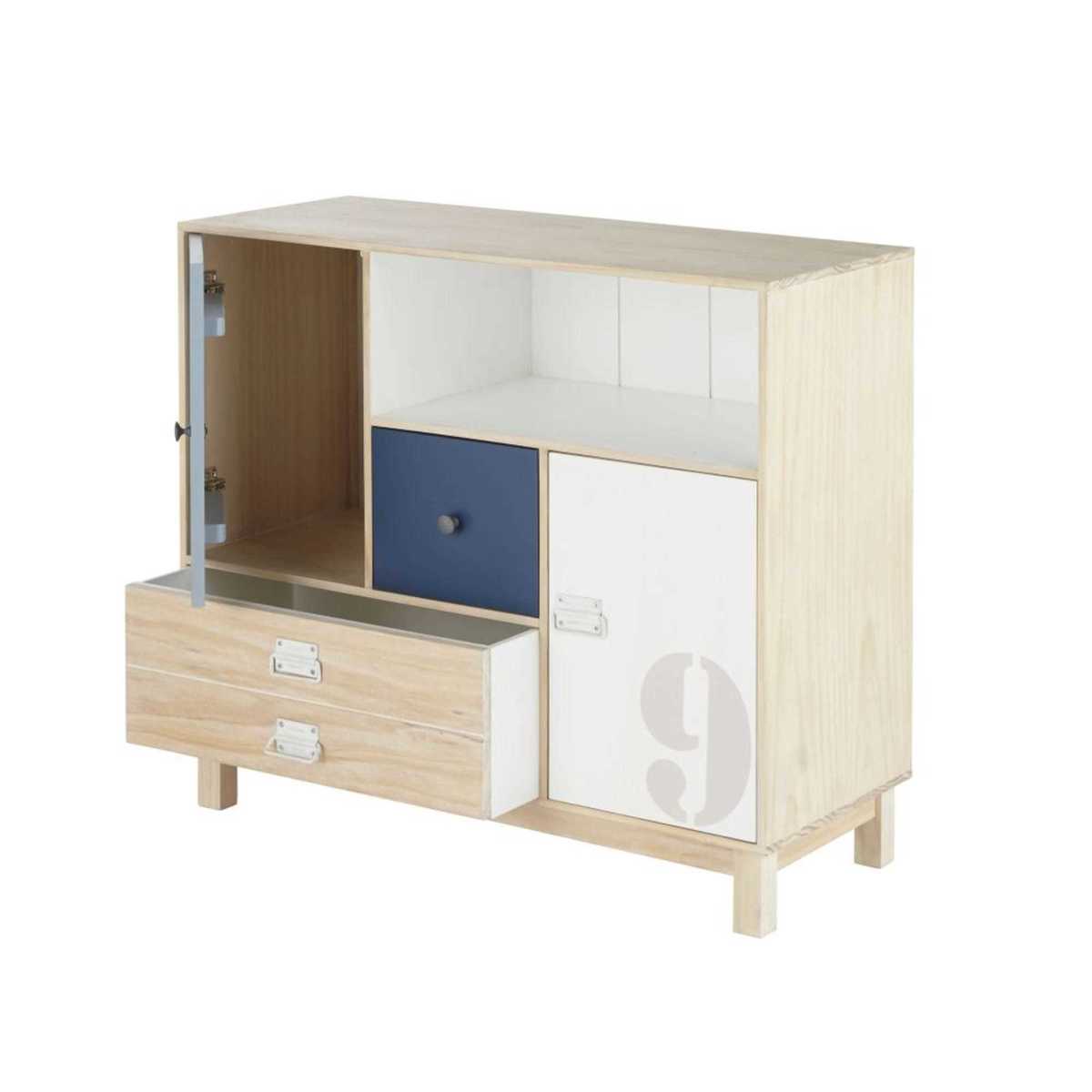 White and Blue Pine 2-Drawer 2-Door Storage Cabinet Marin – image 3