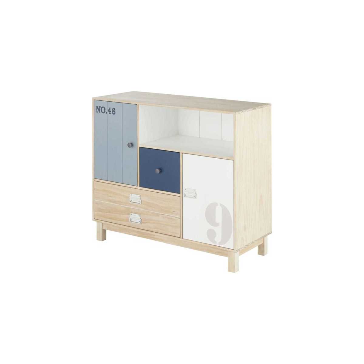 White and Blue Pine 2-Drawer 2-Door Storage Cabinet Marin – image 2