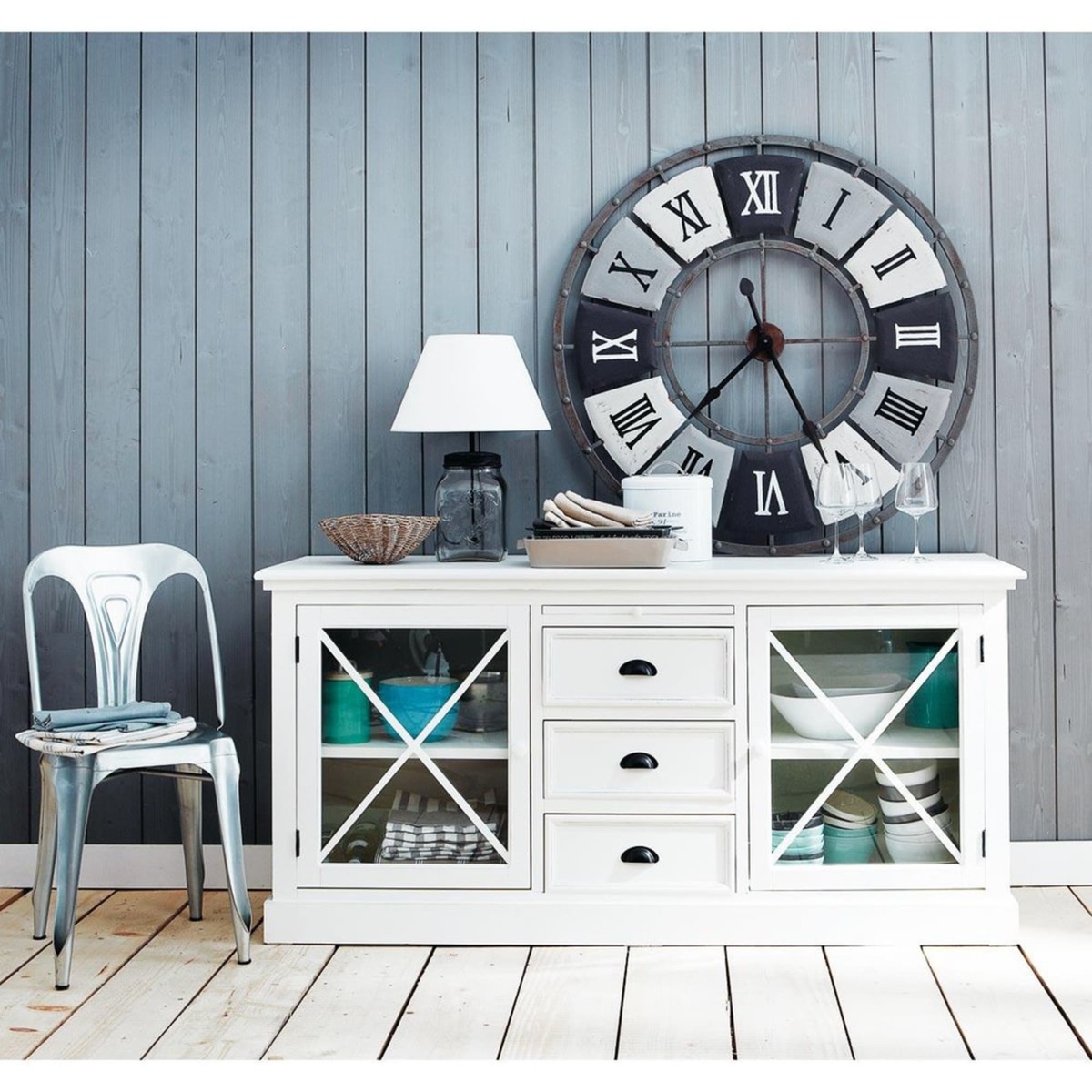 NEWPORT - Wooden glazed sideboard in matt white W 163cm – image 2