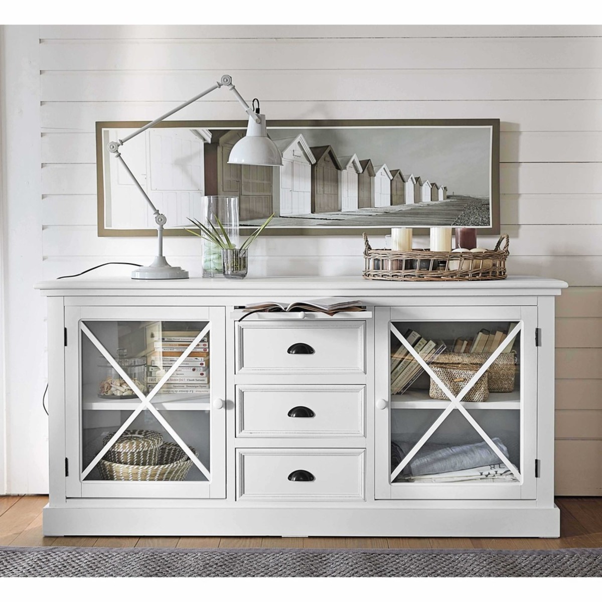 NEWPORT - Wooden glazed sideboard in matt white W 163cm – image 4