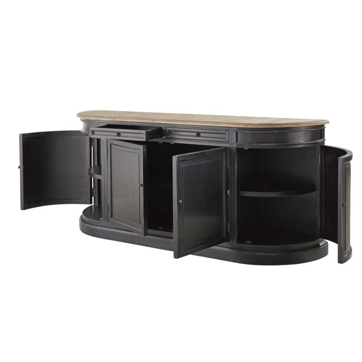 Black Recycled Pine 4-Door 2-Drawer Sideboard Provence – image 2
