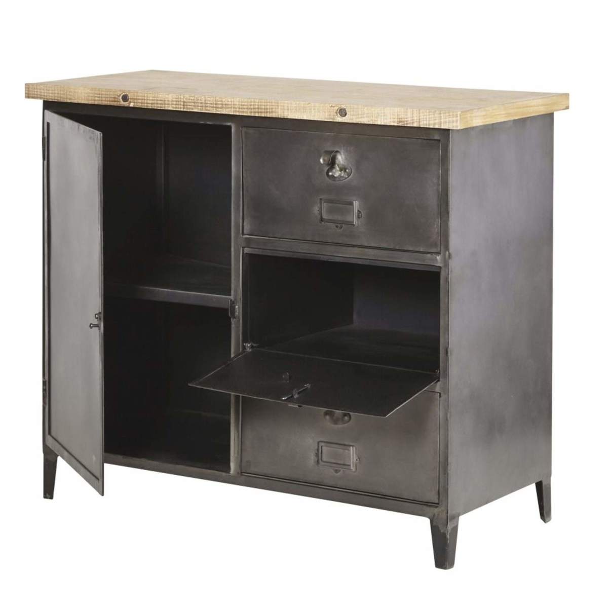 FULTON - Recycled Pine and Metal 1-Door 3-Drawer Sideboard – image 3